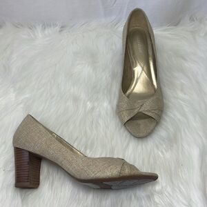 Naturalizer Zorah Metallic Woven Fabric Peep Toe Heels Sz 10